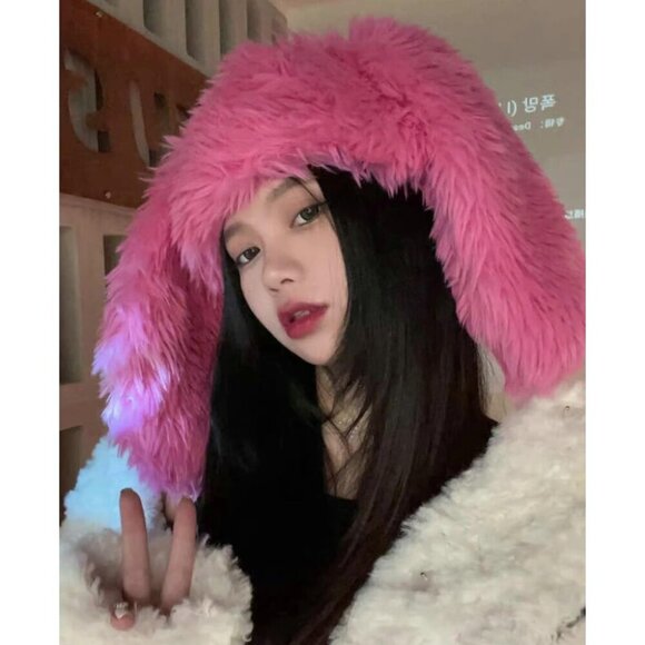 Women Men Plush Bunny Beanie Hat Winter Cap Cute Rabbit Ears Fluffy main image 4